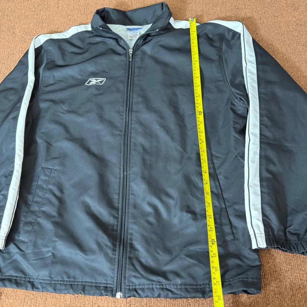 Vintage Reebok Mens Black White Full‎ Zip Track Jacket Windbreaker Size L 585 A+